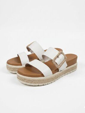 MIA Kenzy Platform Slide Espadrille Sandals Buckle Slide White Brown 10